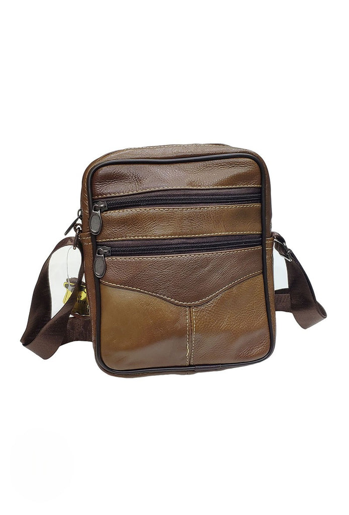 Men's Leather Stitched Crossbody Bag Stylish Travel Outdoor Comfortable Bags image 3