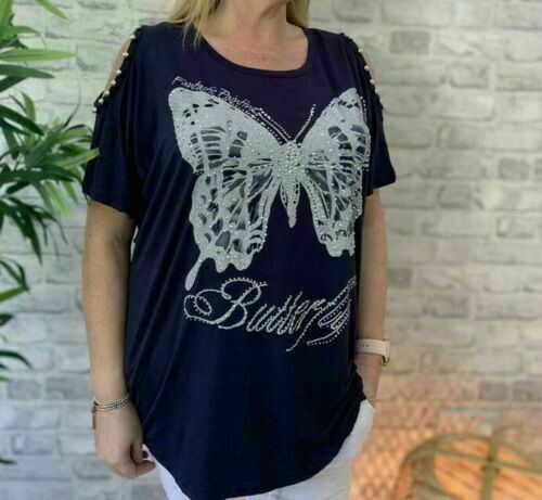 Ladies Cold Shoulder Butterfly Top T-Shirt Sleeveless Baggy Top Blouse Plus Size image 6