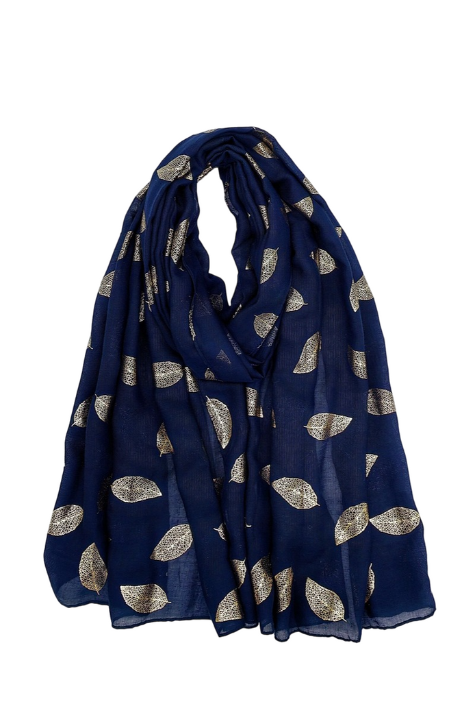 Women’s Scarf Shiny Golden Printed Scarf With Leaf Pattern Soft Neck Scarf Shawl image 3