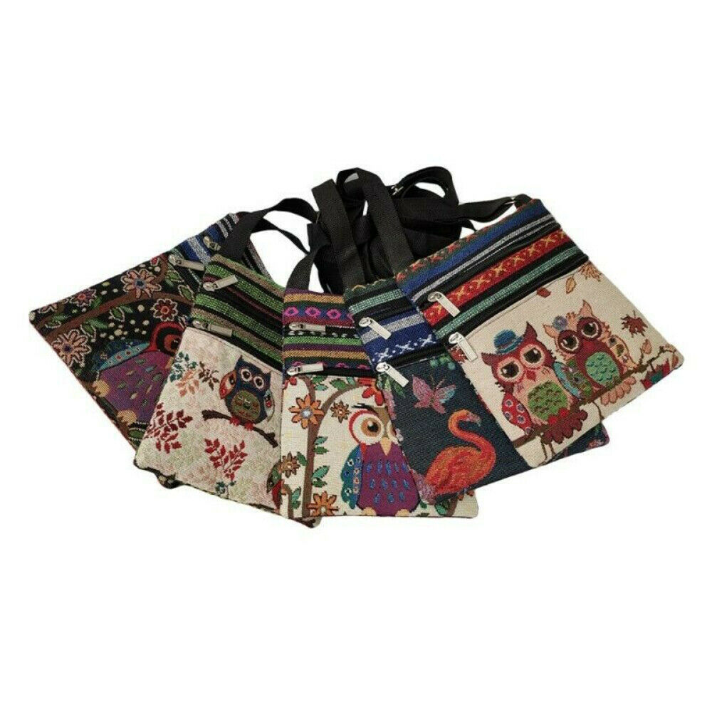NEW Owl Bag Shoulder Crossbody Work Travel Animal Print Utility Multi Zips Bag image 0