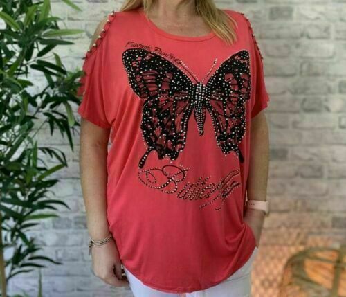 Ladies Cold Shoulder Butterfly Top T-Shirt Sleeveless Baggy Top Blouse Plus Size image 2