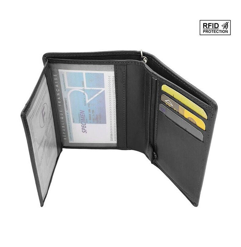 Men's Leather RFID Chain Wallet Multi Pockets Trifold Card Cash Coin Holder image 2