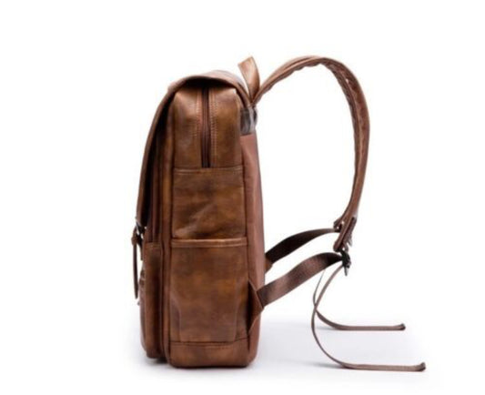 Mens PU Leather Backpack Vintage Multi Pocket Rucksack Travel Weekend Work Bag image 1