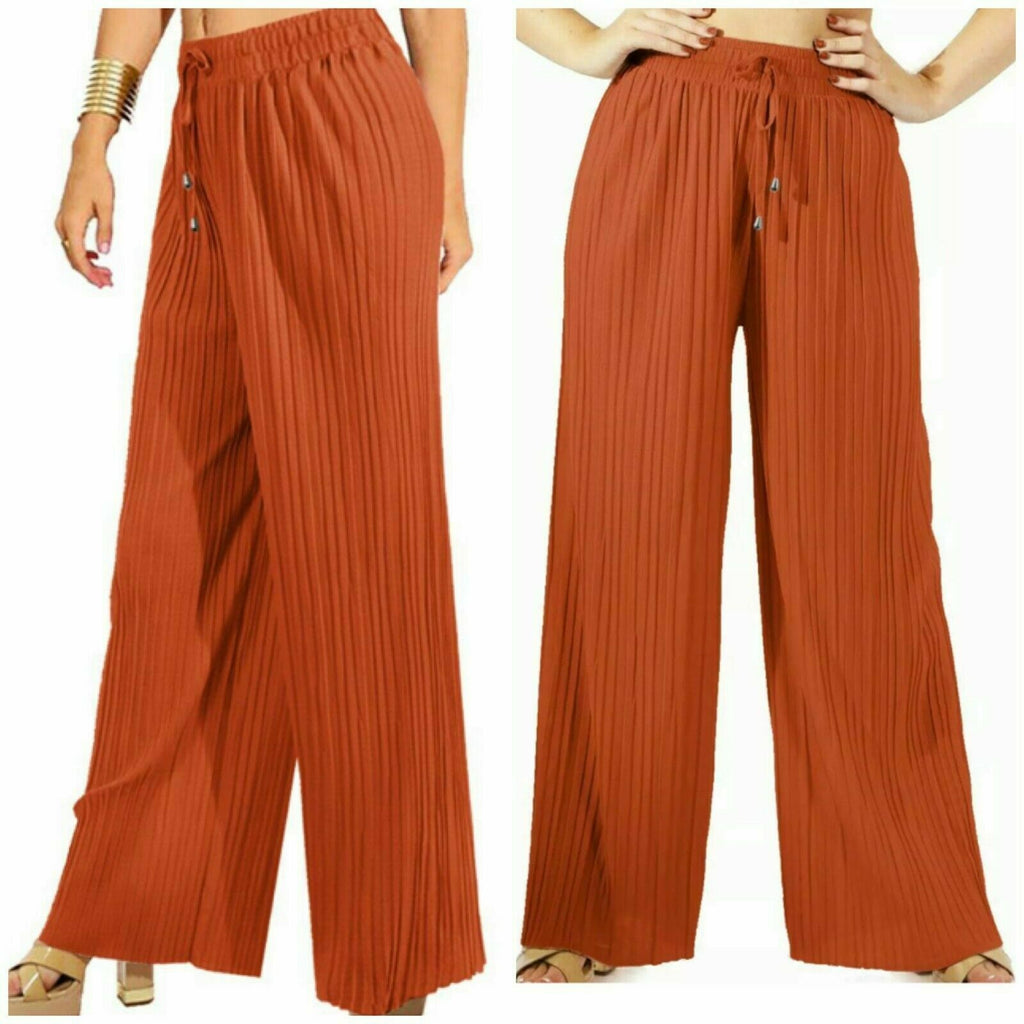 Women's Wide Leg Trousers Harem Pleated Crinkle Flared Pants Palazzo Plain Baggy image 9