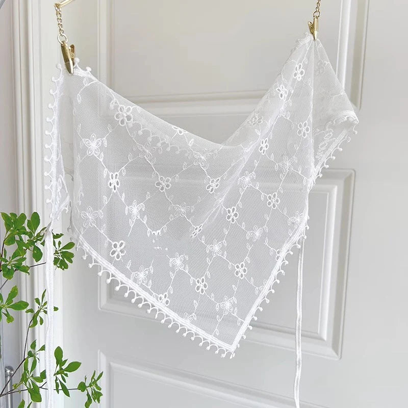 Y2K Women Lace Tulle Bandage Skirt Stacked Lace Half Skirt Layering Small Butt Curtain Flower Triangle Hair Scarf