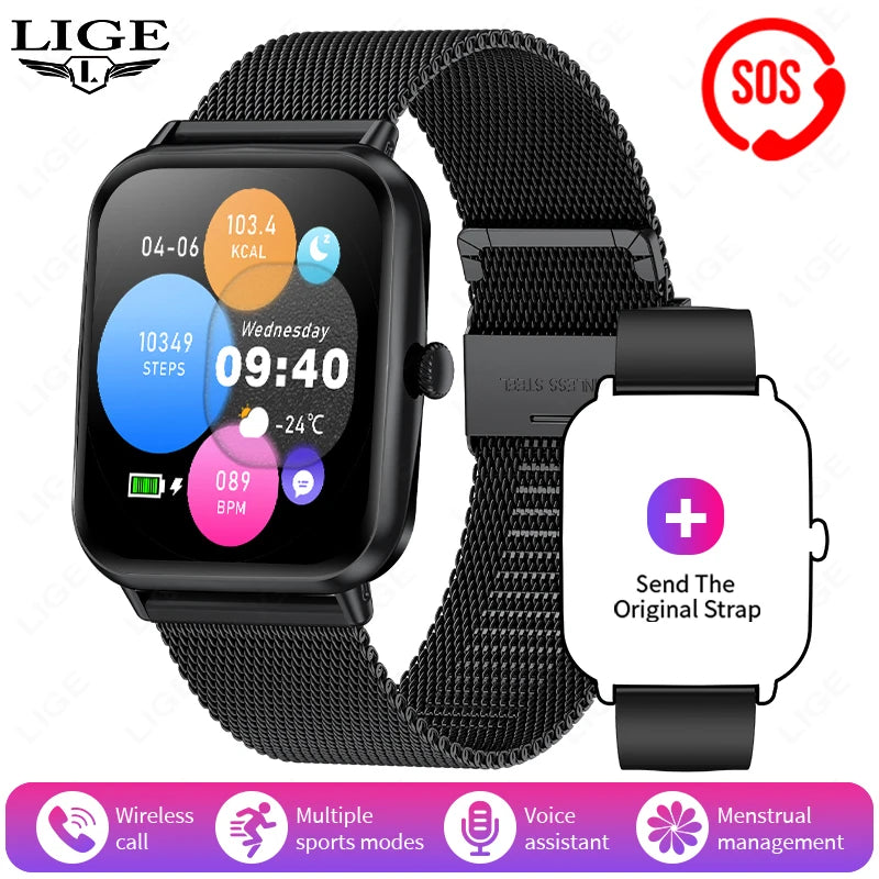 LIGE For Android IOS Smart Watch Men Bluetooth Call Sport Fitness Tracker Health Monitoring Fashion Women Smartwatch Ladies Gift
