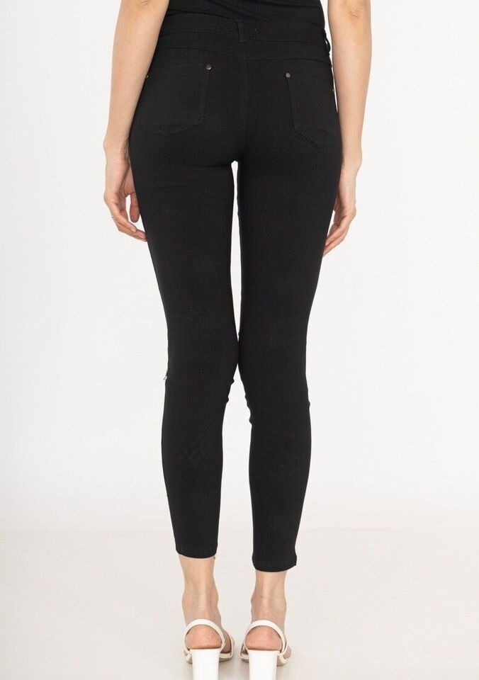 Womens Leggings Black High Waisted With Knee Studs Jeans Pockets Ladies Jeggings image 4