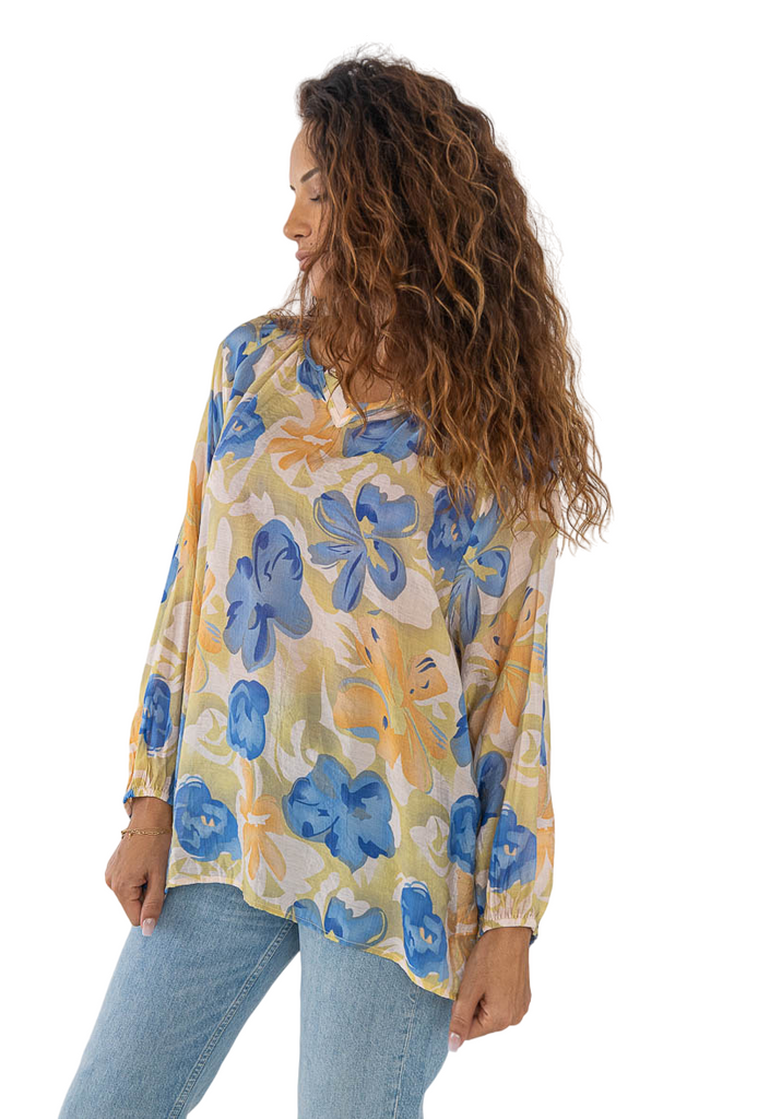 Ladies Summer Top Lightweight Linen Material Tunic Floral Top image 5