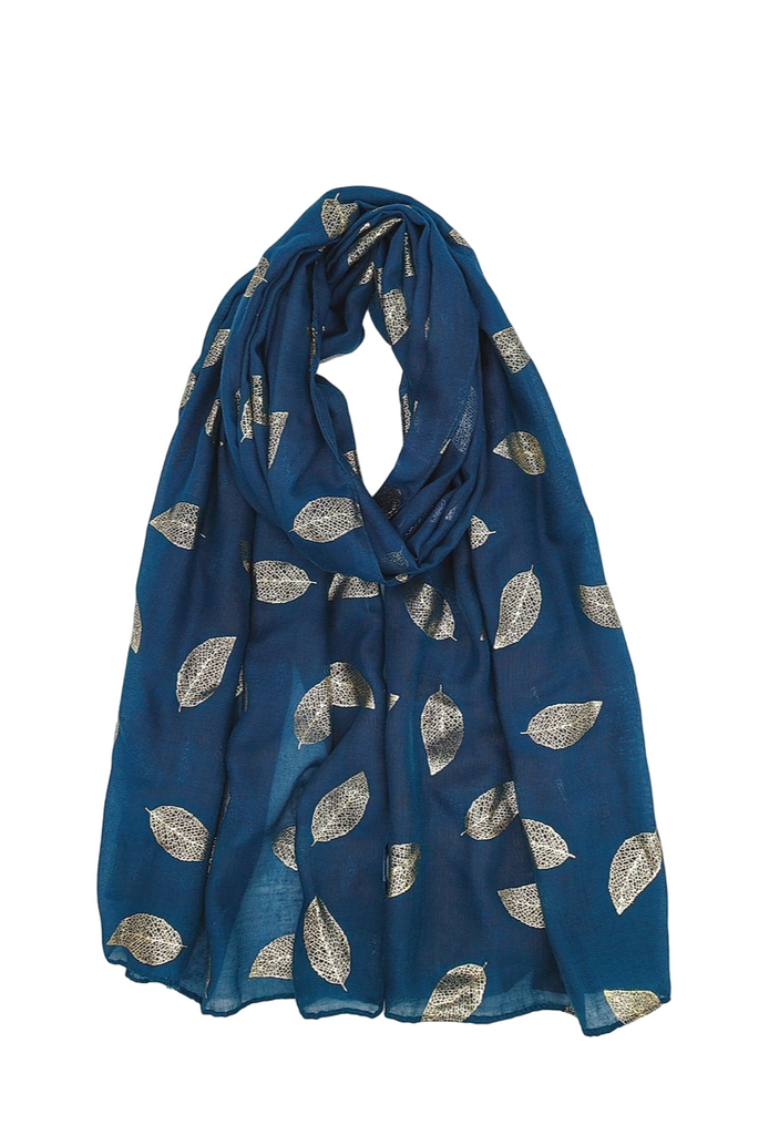 Women’s Scarf Shiny Golden Printed Scarf With Leaf Pattern Soft Neck Scarf Shawl image 6