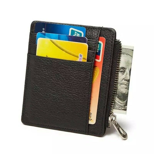 Unisex Wallet Leather Card Cash Coins Holder Zipper ID Pocket Black Purse Pouch image 1