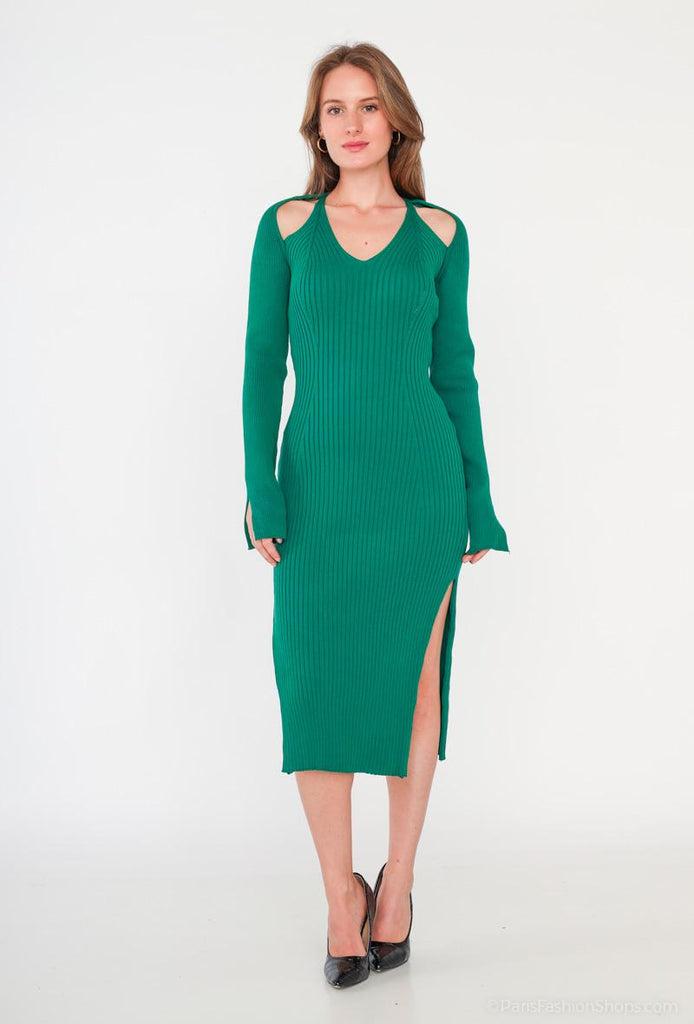 Women's Plain Ribbed Dress Open Shoulders Stylish Outdoor Party Dresses image 4