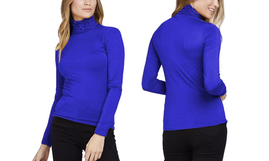 Women's Ruffle Polo Neck Jersey Top Frill High Neck Long Sleeve Soft Winter Top image 6
