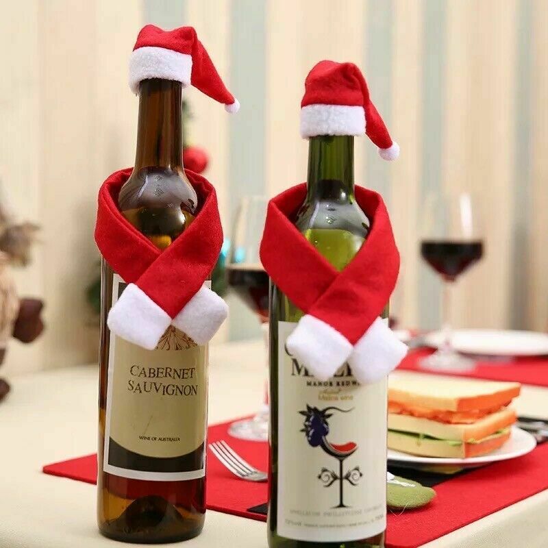 Christmas Wine Bottle Cover Set Santa Claus Bottle Hat Scarf Table Decorations image 0