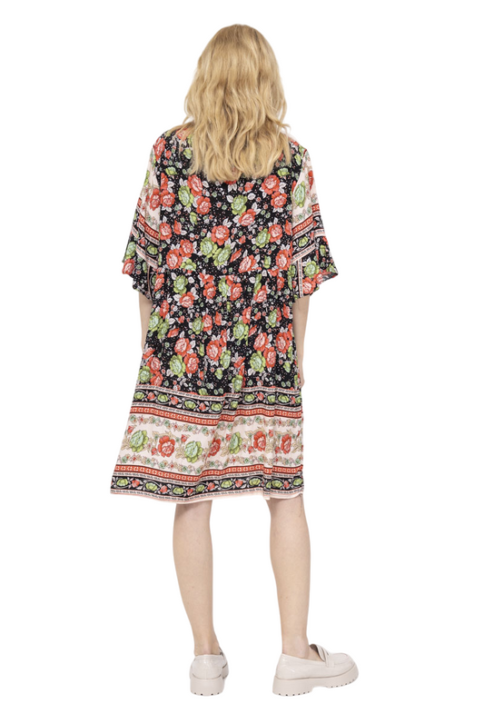 LADIES V-CUT TUNIC TOP PLUS SIZE LOOSE LADIES DRESS SWING BAGGY 3/4 SLEEVE TOP image 1