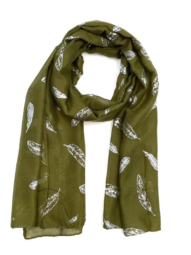 Ladies Glitter Leaf Print Silver Foil Scarf Wrap Neck Scarves Leaf Print Scarves image 2