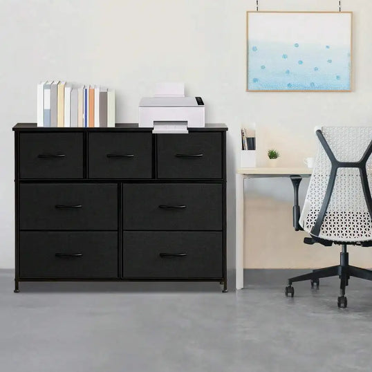 Dresser For Bedroom With 7 Fabric Drawers, Chest Organizer Units For Clothing, Closet, Guestroom, Storage Tower With Cabinet, Me