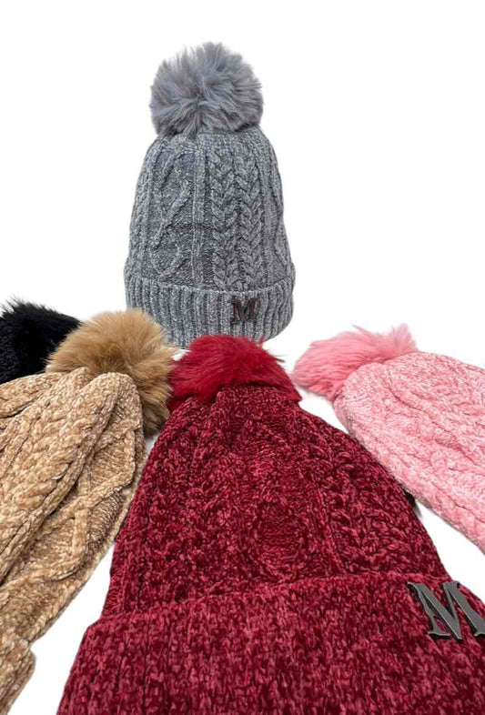Women's Velvet Faux fur Pompon Cap Faux Fur Lining Extra Warm Soft Beanies image 1