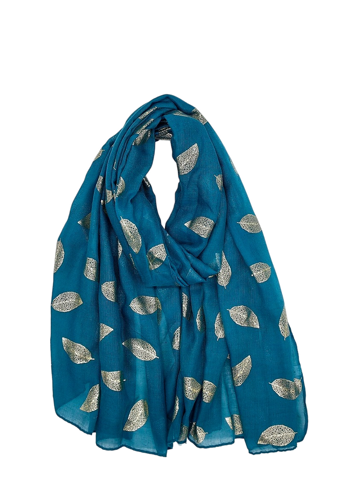 Women’s Scarf Shiny Golden Printed Scarf With Leaf Pattern Soft Neck Scarf Shawl image 5