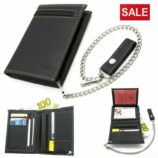 Men's Biker Leather Wallet With Coin Pocket And Safety Metal Chain Purse Pouch image 0