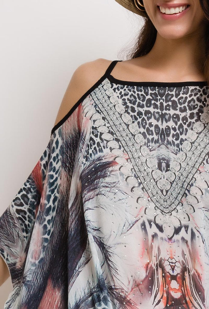 Ladies Printed Beach Top Tunic Batwing Cold Shoulder Top Beach Tunic image 3