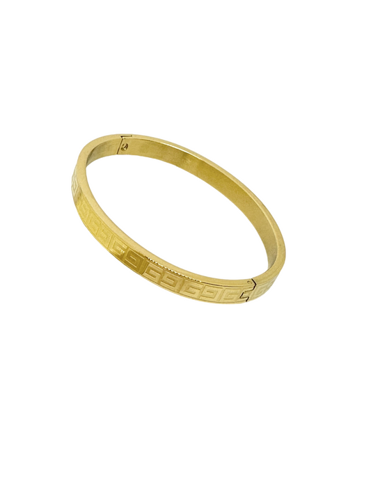 Women’s Stainless Steel Bangle Bracelet Width 8mm Chiselled Gold Colour Bracelet image 0