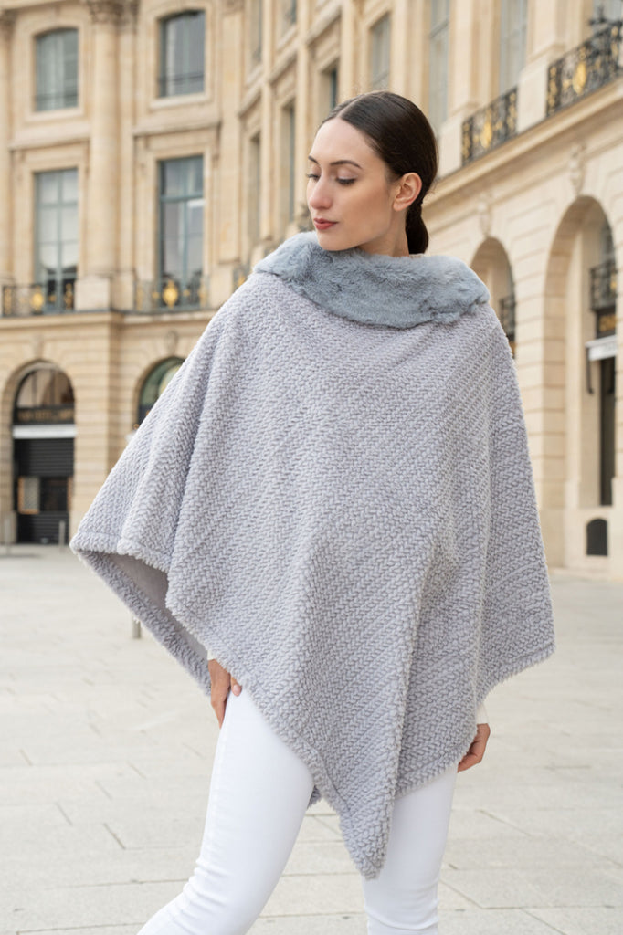 Women' s Texturized fur poncho Soft Comfortable Warm Stylish Winter Poncho image 2