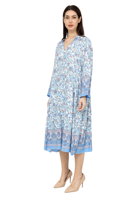 Women’s Mid Length Cotton Dress Summer Dress Printed Dress Bohemian Full Sleeves image 1