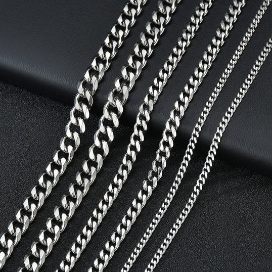 3/5/7MM Width Stainless Steel Cuban Link Chain Classic Punk Personality Jewelry Simple Fashion Couple Necklace for Men Women