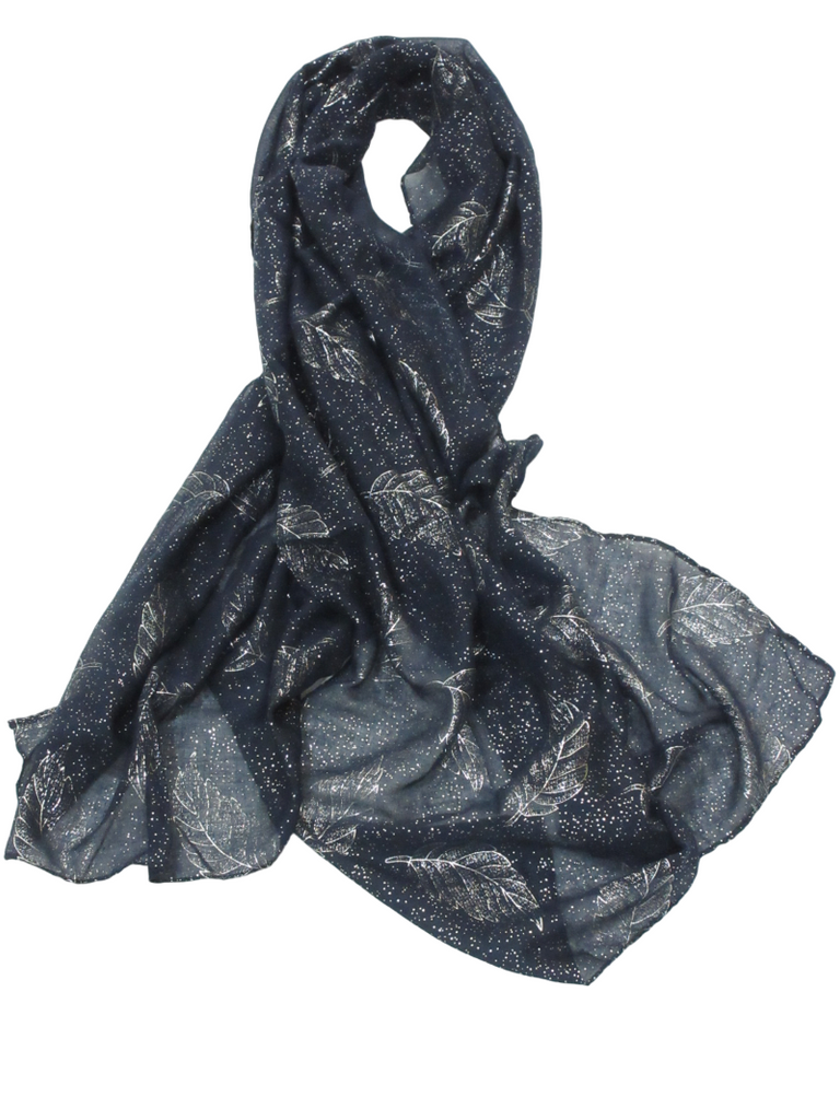 Women’s Scarf Shiny Silver Printed Scarf With Leaf Pattern Soft Neck Scarf Shawl image 6