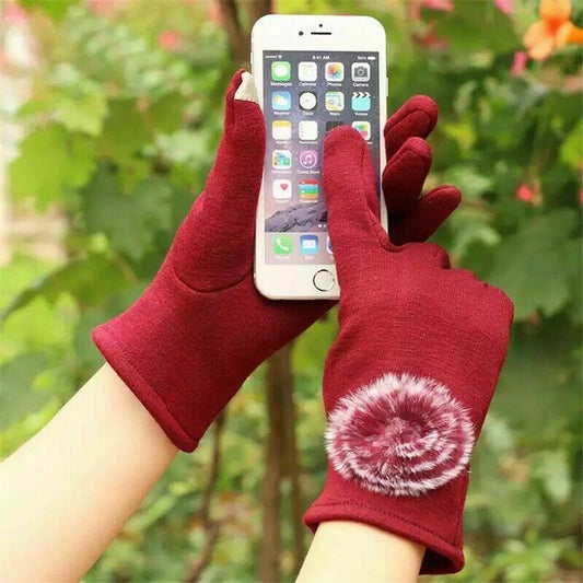 Women's Winter Pom Pom Gloves Fleece Warm Comfy Soft Bobble Touch Screen Gloves image 1