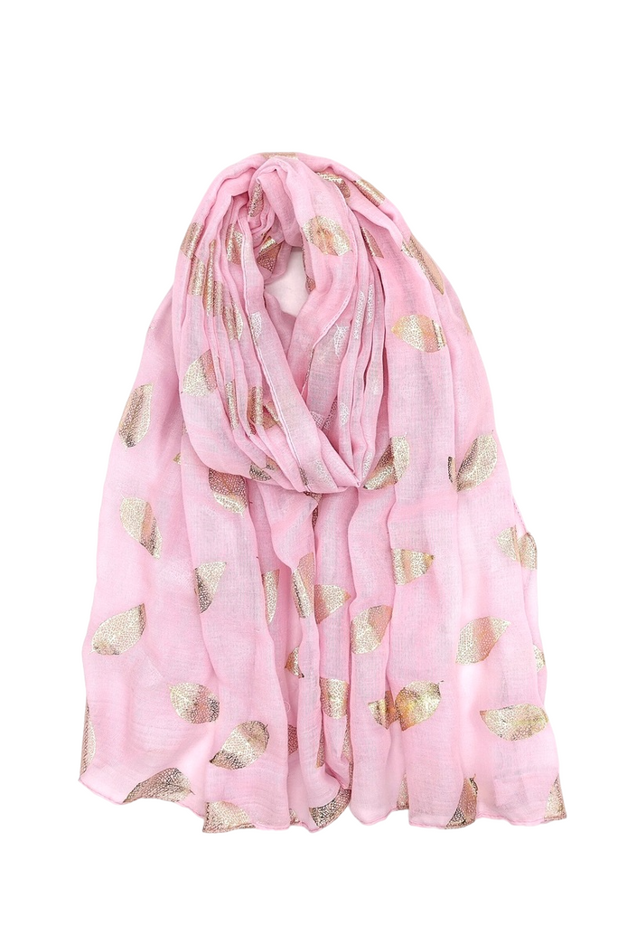 Women’s Scarf Shiny Golden Printed Scarf With Leaf Pattern Soft Neck Scarf Shawl image 0