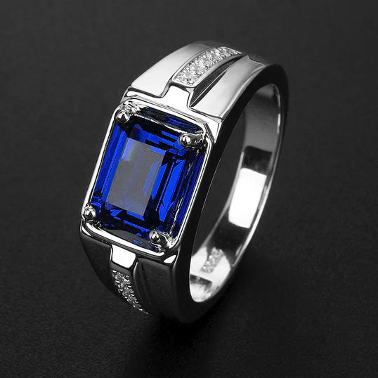Stainless Steel Semi-Precious Stone Hand Jewelry Simple Red Green Square Zircon Rings For Men And Women In Multiple Colors