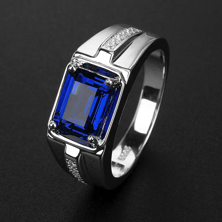Stainless Steel Semi-Precious Stone Hand Jewelry Simple Red Green Square Zircon Rings For Men And Women In Multiple Colors