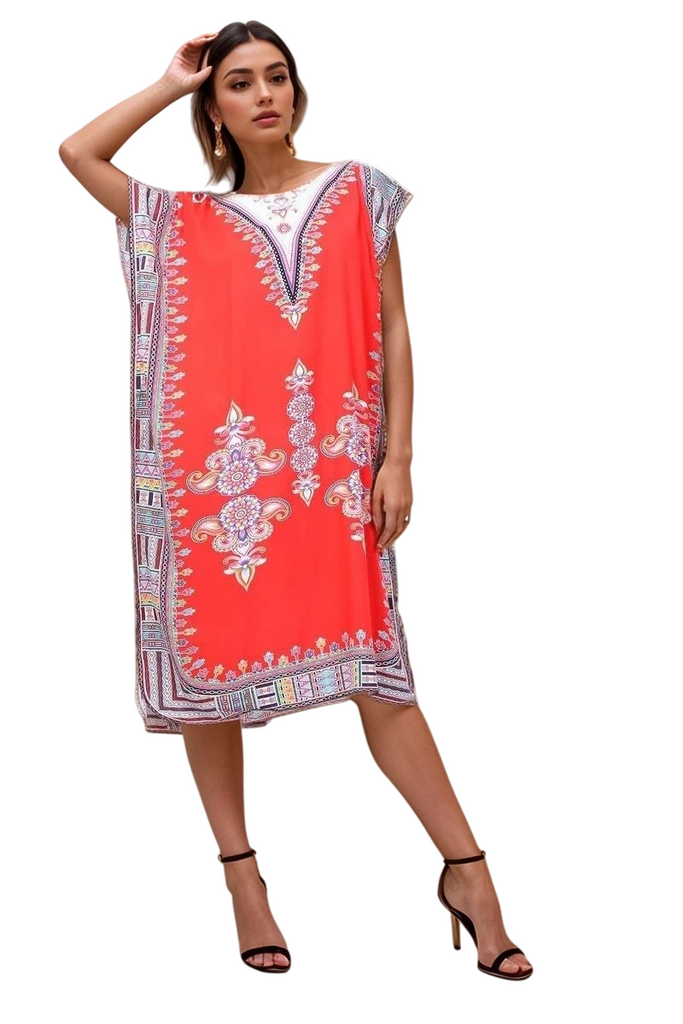 Womens Dress Cotton Kaftan Dress Summer Mid African Beach Tshirt Printed Top image 8