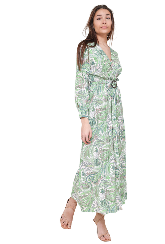 Ladies Long Sleeve Wrap Dress Printed V Neck Long Dress Summer Holiday Dress image 1