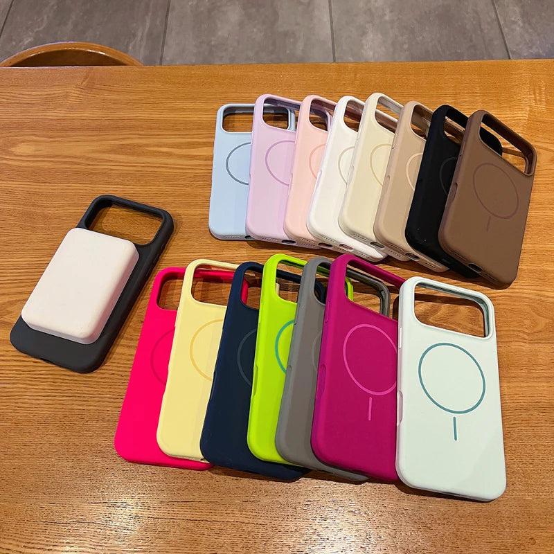 Magnetic Wireless Charging Solid Color Silicone Phone Case For iPhone 17 Pro Max Air Bumper Back Cover