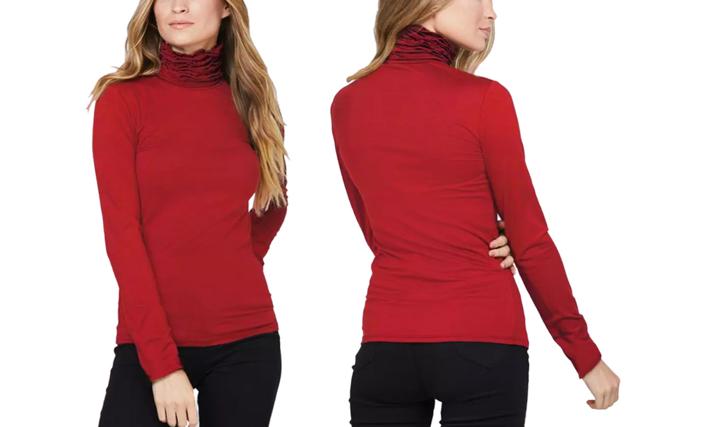 Women's Ruffle Polo Neck Jersey Top Frill High Neck Long Sleeve Soft Winter Top image 7