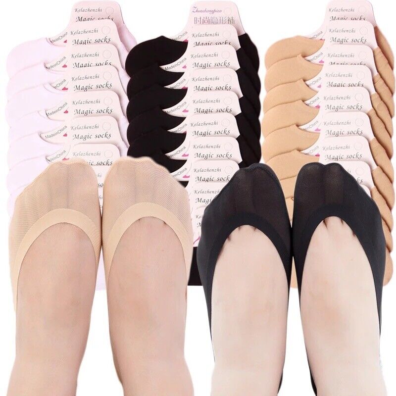 3 Pairs Of Women's Invisible Socks Shoe Liner Footsies Ballerina Black Socks image 0