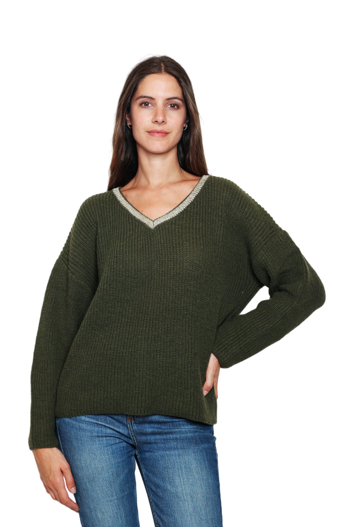 Women's Jumper Stylish Oversized Gold V-neck Wool Sweater Plain Pullover Sweater image 4