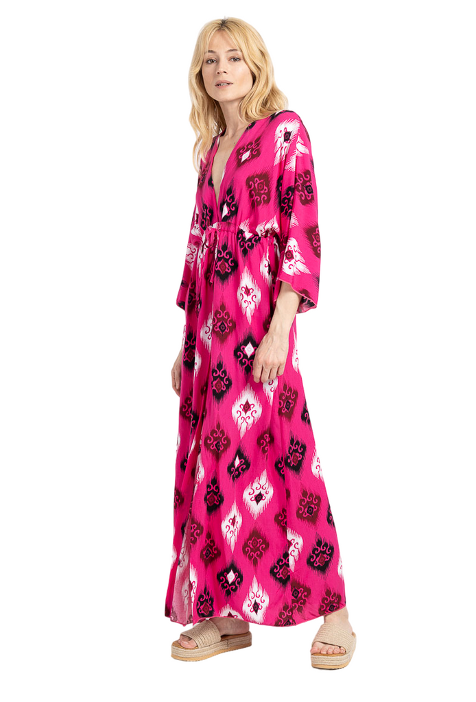 Ladies Kaftan Long Maxi Dress Summer Beach Holiday Printed Long Button Tie Dress image 1