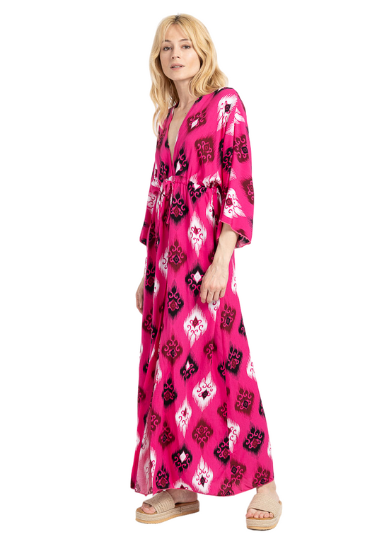 Ladies Kaftan Long Maxi Dress Summer Beach Holiday Printed Long Button Tie Dress image 1