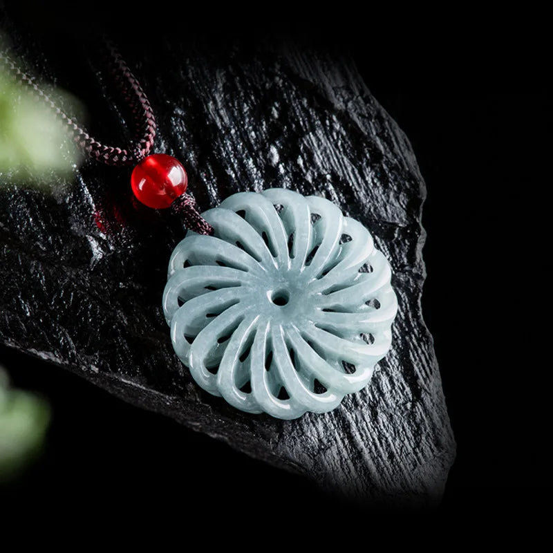 Burmese Jadeite Flower Pendant Necklace Stone Fashion Accessories Talismans Carved Amulet Burmese Jade Natural Gemstone