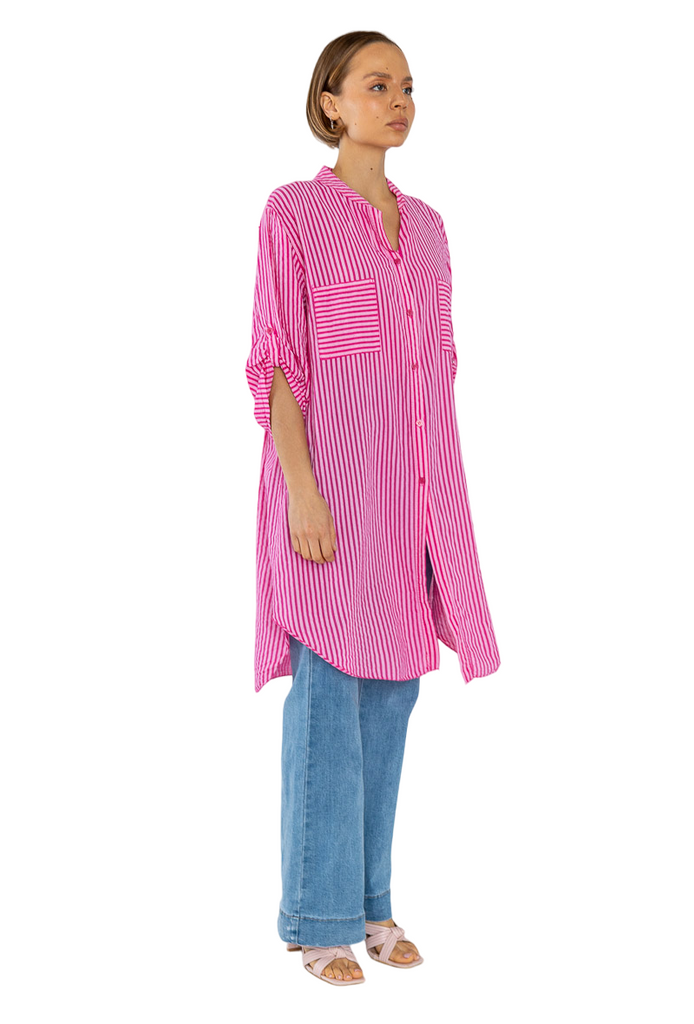 Ladies long shirt summer striped cotton womens shirt long oversized print shirt image 6
