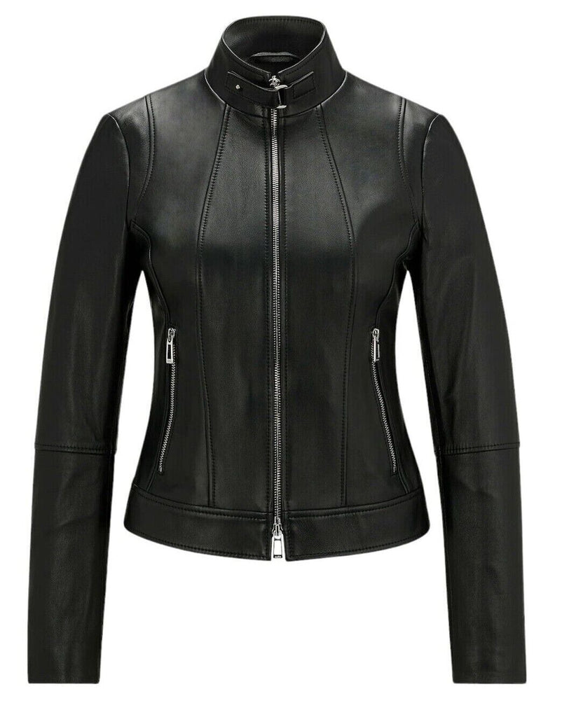 Women's Real Leather 100% Biker Jacket Casual Coat Winter Soft Multi Zip Jacket image 3