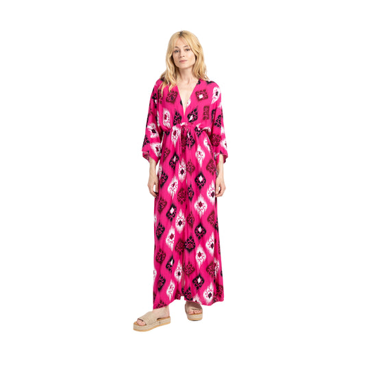 Ladies Kaftan Long Maxi Dress Summer Beach Holiday Printed Long Button Tie Dress image 0