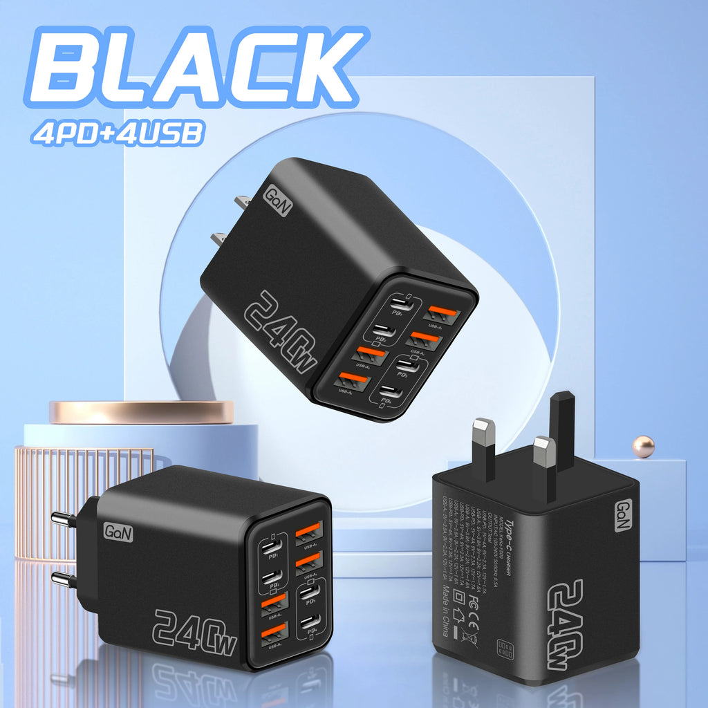 240W GaN USB C Charger 8 in 1 Fast Charging Phone Charger Power Adapter For iPhone Samsung Xiaomi Type C EU/US Plug Wall Charger