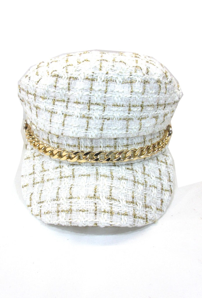 Ladies Tweed Design Golden Chain Cap Army Newsboy Thick Plaid Sailor Winter Hat image 5