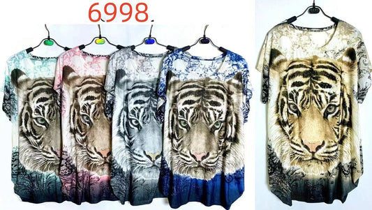 Ladies Cap Sleeve Tiger T Shirt Summer Top Animal Print Shirt Diamante Plus Size image 1