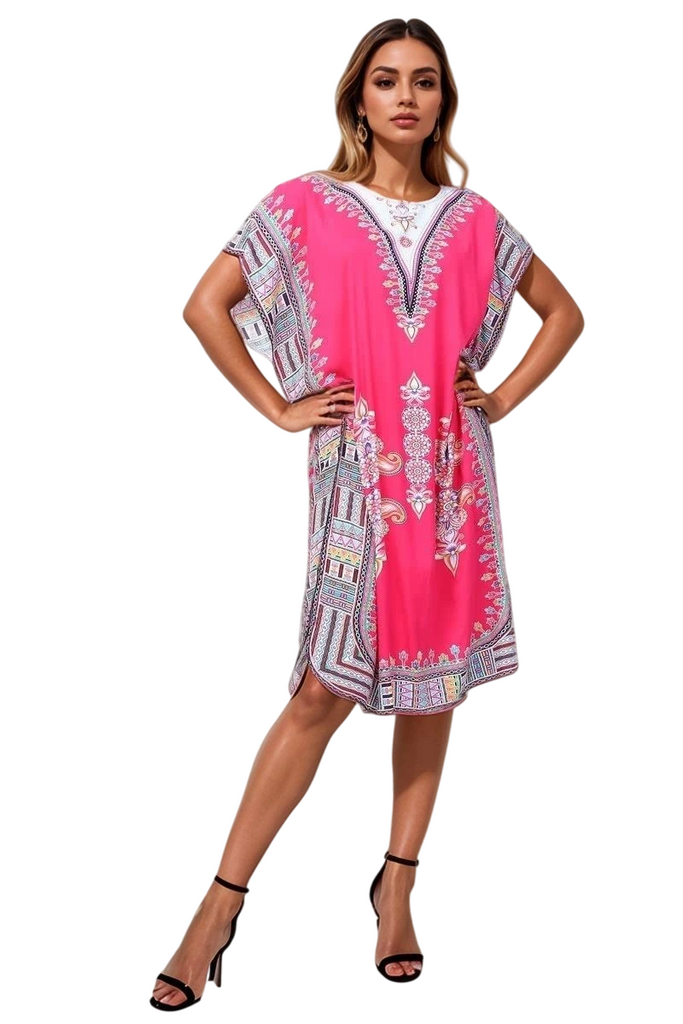 Womens Dress Cotton Kaftan Dress Summer Mid African Beach Tshirt Printed Top image 6