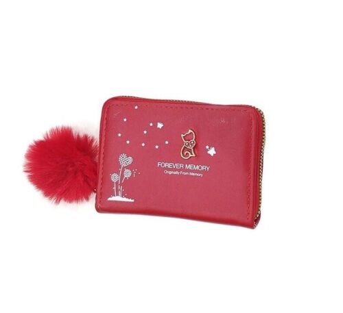 Cat zip purse Soft Leather Coin Purse Card Cash Holder Multi Compartments Wallet image 0